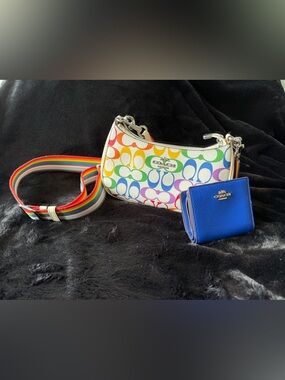 Coach Rainbow Teri shoulder bag and sporty rainbow strap with Blue Coach Wallet